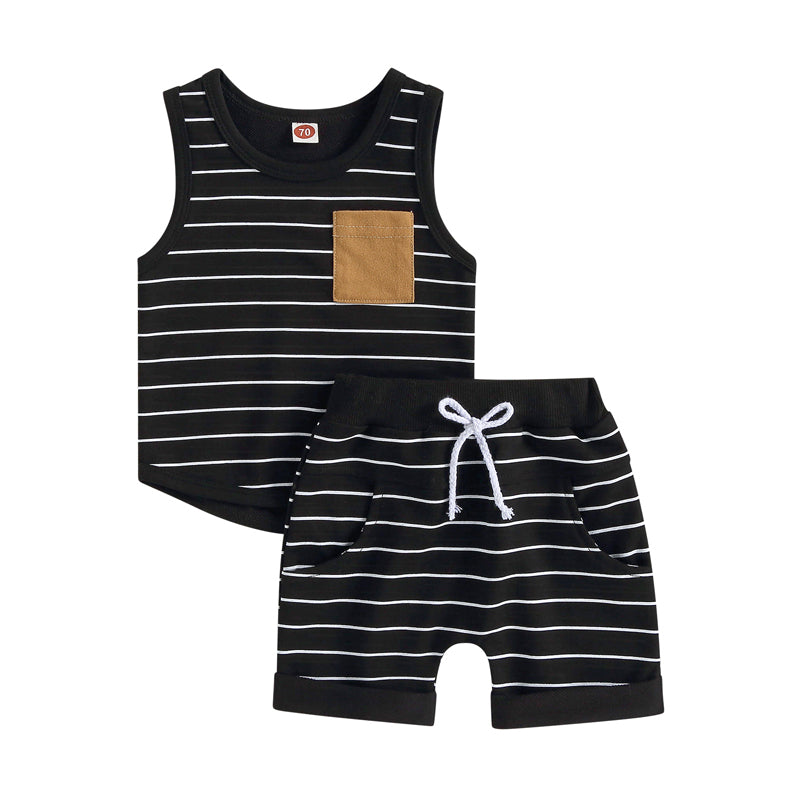 Lioraitiin 0-4Years Kids Baby Boy 2Pcs Outfits Striped Sleeveless