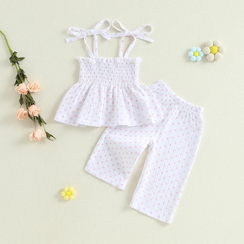 Lioraitiin Toddler Girl Outfits Plaid/Dot Print Spaghetti Strap Tank