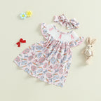 Lioraitiin Toddler Girls Dress Rabbit/Easter Eggs Print Fly Sleeve