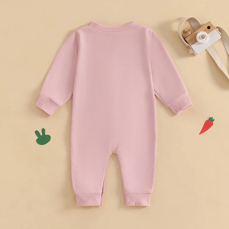 Lioraitiin Baby Girls Boys Easter Rompers Plush Bunny Embroidery Fur
