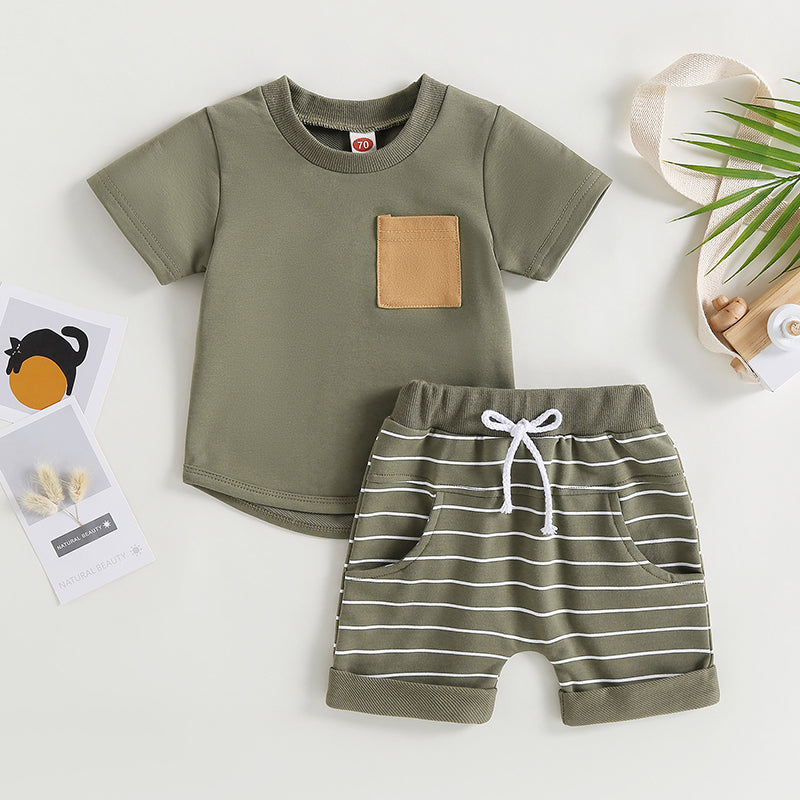 Lioraitiin 0-4Years Baby Kids Boys 2Pcs Set Short Sleeve Crew Neck