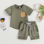 Lioraitiin 0-4Years Baby Kids Boys 2Pcs Set Short Sleeve Crew Neck