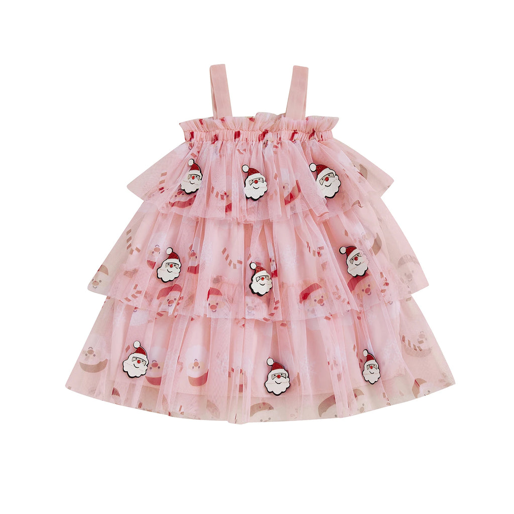 Lioraitiin Toddler Baby Girl Christmas Dress Santa Claus Print