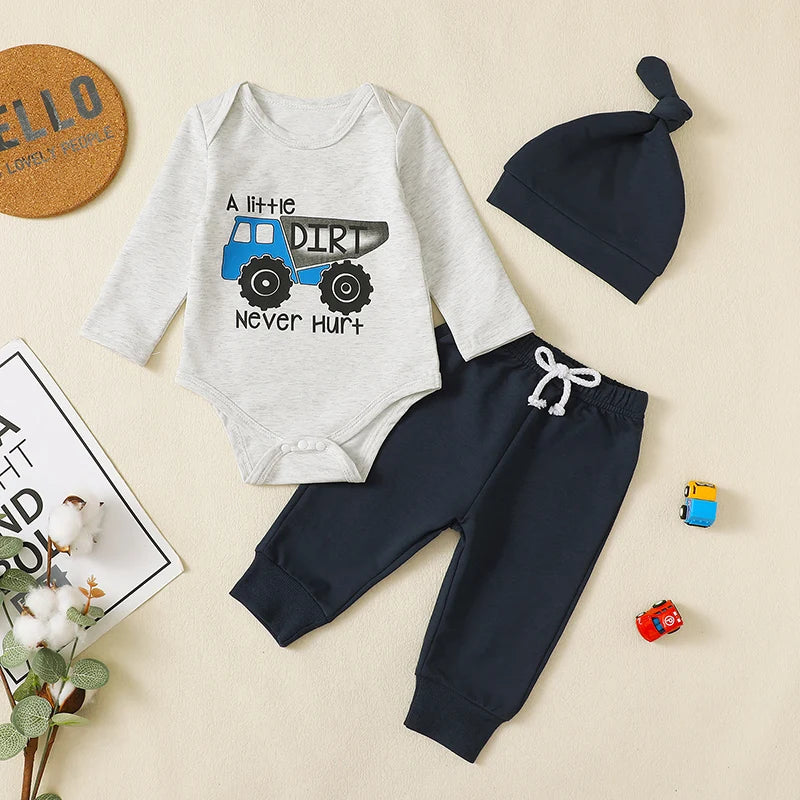 Lioraitiin Baby Boy Outfit Tractor Print Long Sleeve Rompers and