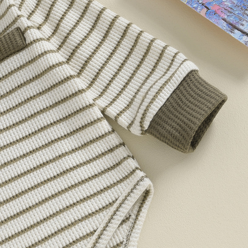 Lioraitiin 0-18M Newborn Baby Boy Girl Waffle Knit Striped Romper