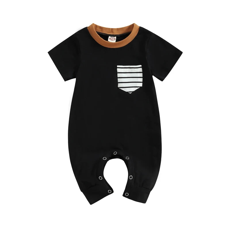 Lioraitiin 0-18M Newborn Baby Boys Jumpsuit Round Neck Contrast Color