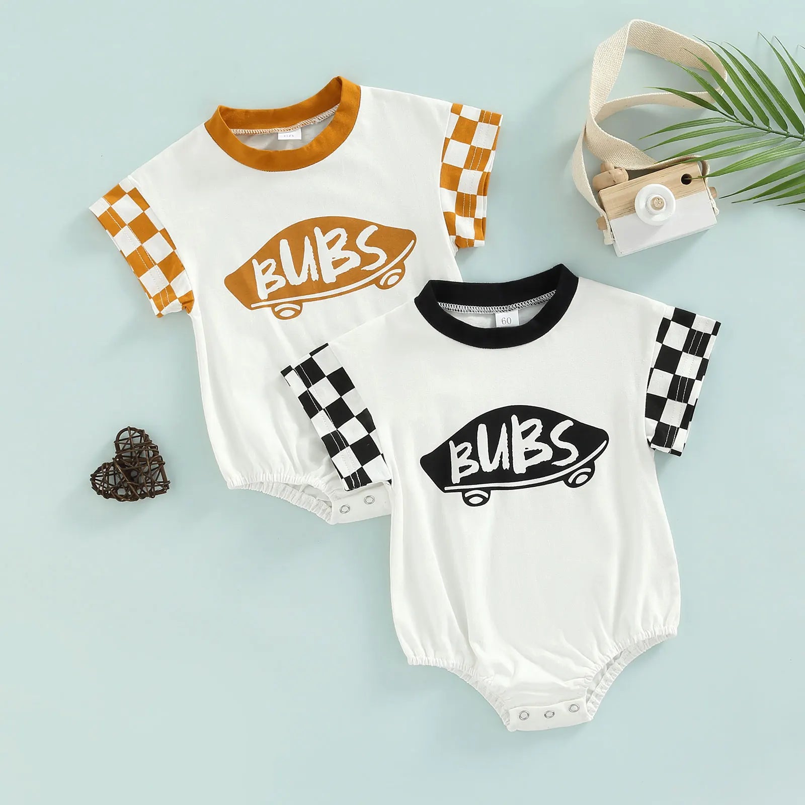 Lioraitiin 0-18M Infant Baby Girl Boy Romper Plaid Short Sleeve Round