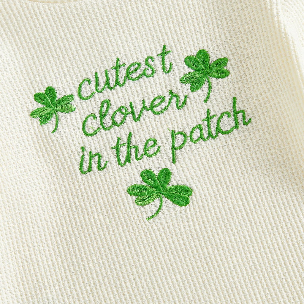Lioraitiin Baby Girls Outfits Long Sleeve Shamrock Embroidery Romper