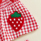 Lioraitiin Toddler Baby Girl Outfit Strawberry Embroidered Plaid Bows