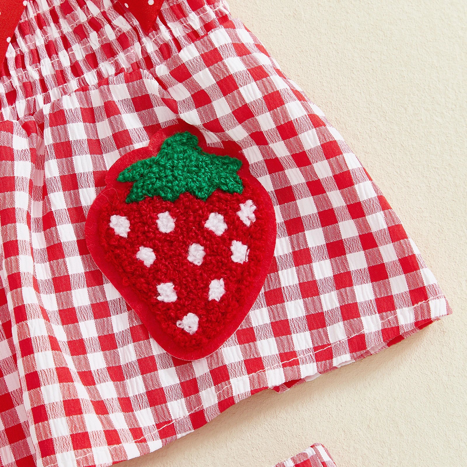 Lioraitiin Toddler Baby Girl Outfit Strawberry Embroidered Plaid Bows