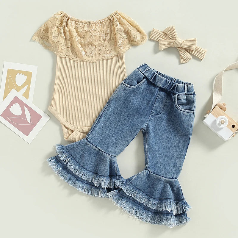 Lioraitiin 0-24M Infant Baby Girls 3Pcs Pants Set Sleeveless Lace