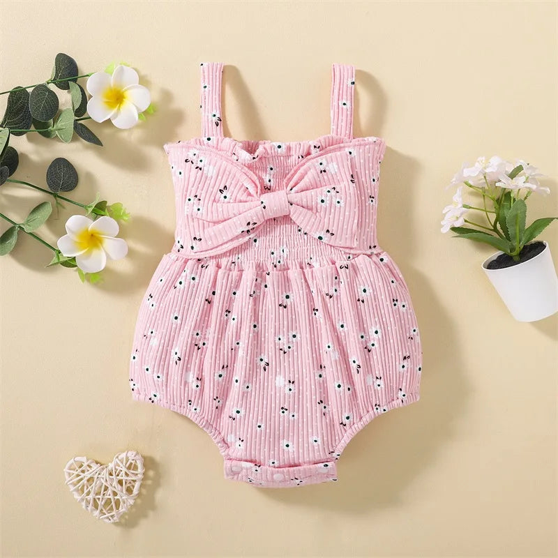Lioraitiin Newborn Baby Ribbed Jumpsuit Baby Girls Sleeveless Flower