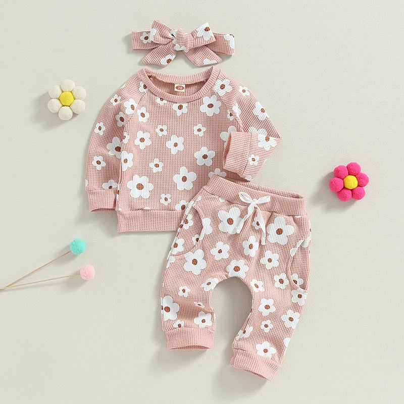 Lioraitiin Infant Baby Girl 2Pcs Set Flower Print Long Sleeve