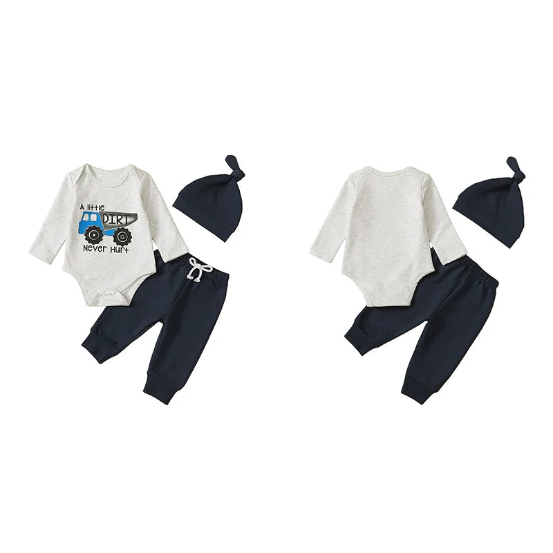 Lioraitiin Baby Boy Outfit Tractor Print Long Sleeve Rompers and