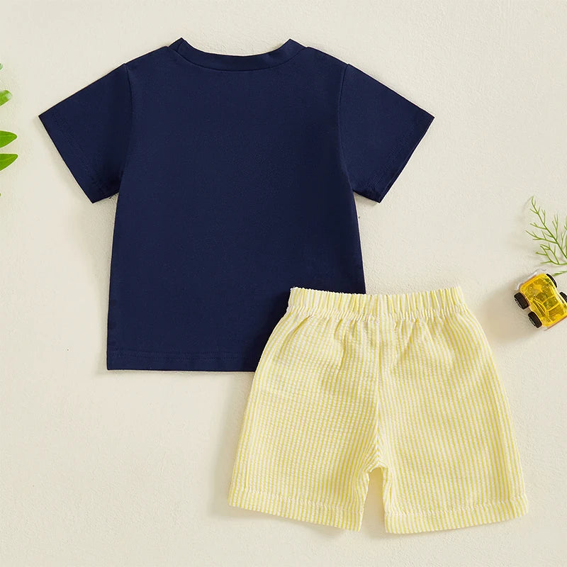 Lioraitiin Toddler Baby Boy Shorts Set Tractor Embroidery Short