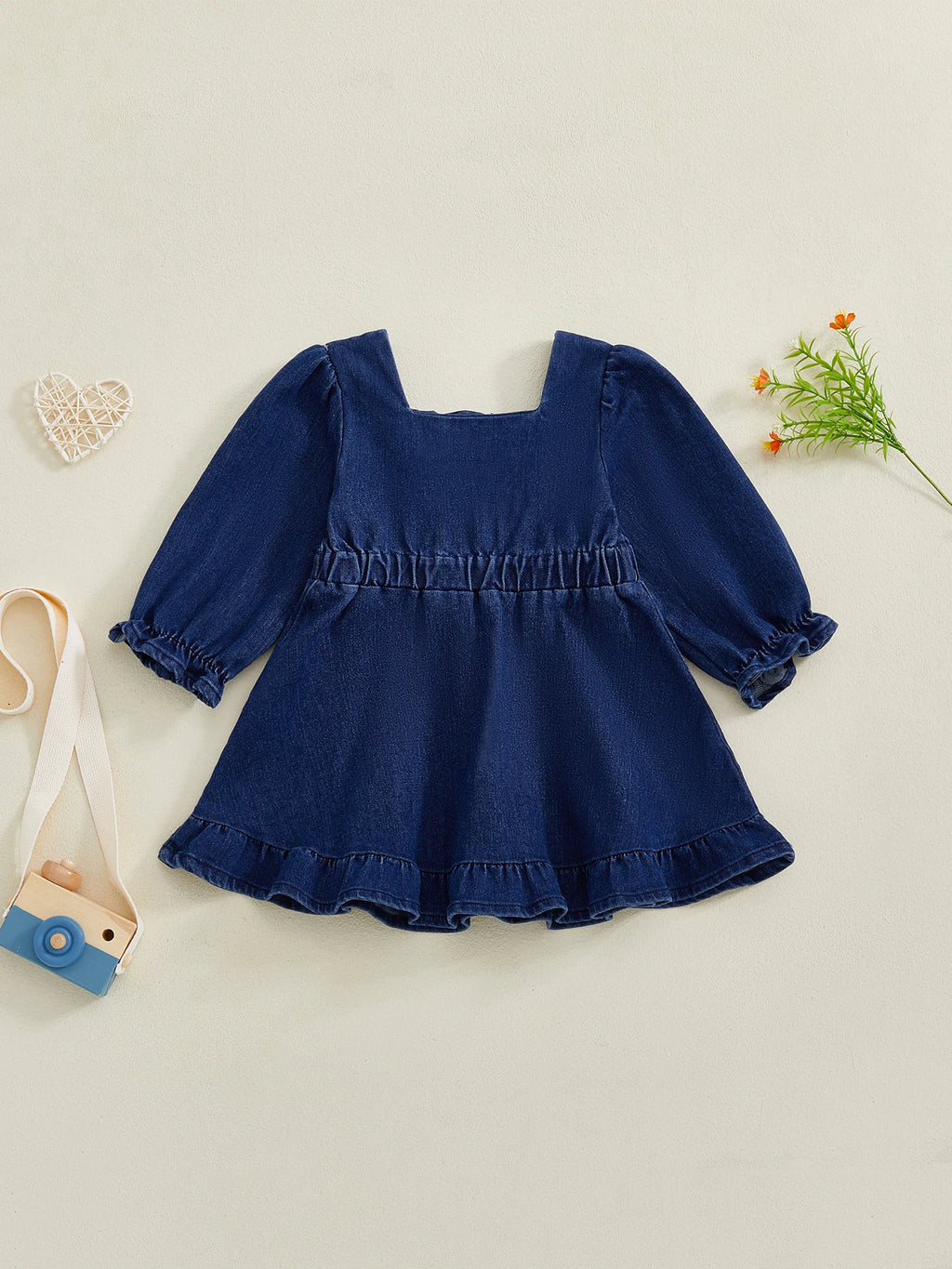 Lioraitiin Toddler Baby Girl Denim Dress Long Puff Sleeve Button Down