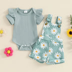 Lioraitiin Baby Girls Shorts Set, Short Sleeve Romper with Flower