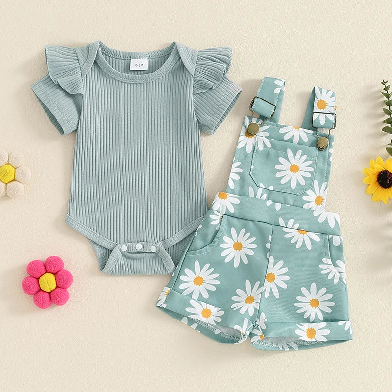 Lioraitiin Baby Girls Shorts Set, Short Sleeve Romper with Flower
