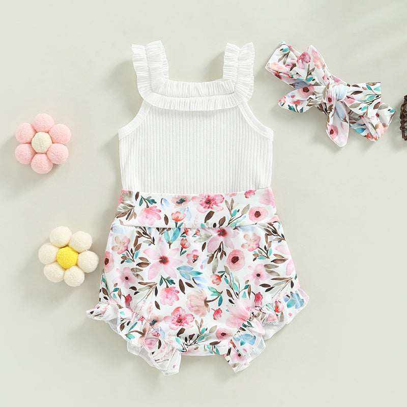 Lioraitiin 0-18M Infant Baby Girls Shorts Set Sleeveless Romper