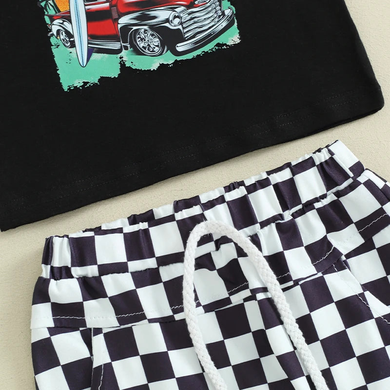 Lioraitiin Toddler Boys Outfits Letter Car Print Sleeveless Tank Tops