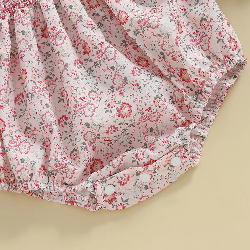 Lioraitiin Newborn Baby Girl Romper Short Sleeve Doll Collar Floral