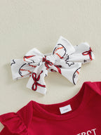 Lioraitiin Baby Girl Outfits Letter Bow Print O-Neck Short Sleeve