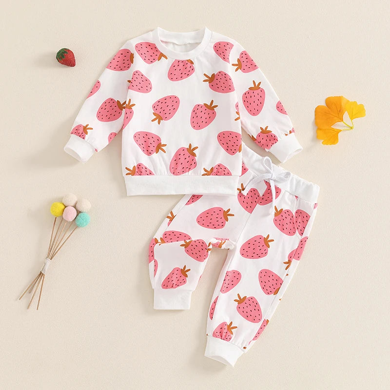 Lioraitiin Toddler Girls Outfits Strawberry Print Long Sleeve