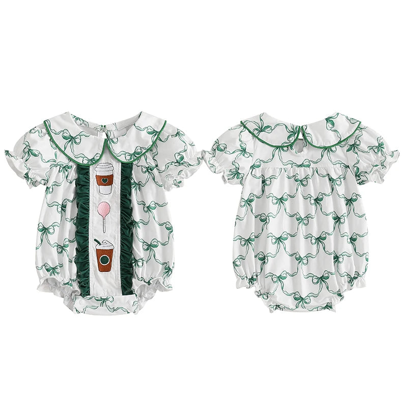 Lioraitiin 0-3Y Newborn Baby Girls Romper Bowknit Print Short Puff