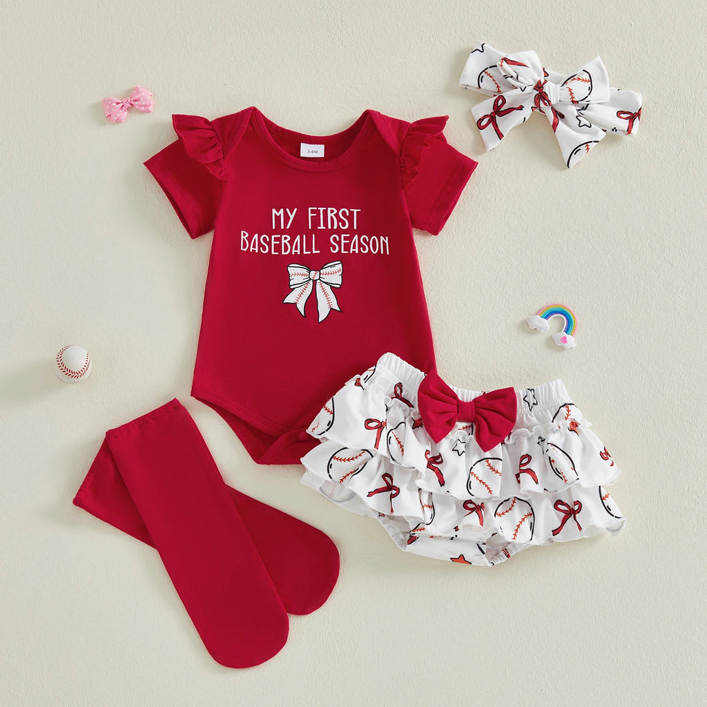Lioraitiin Baby Girl Outfits Letter Bow Print O-Neck Short Sleeve