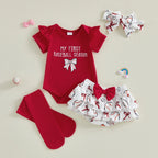 Lioraitiin Baby Girl Outfits Letter Bow Print O-Neck Short Sleeve