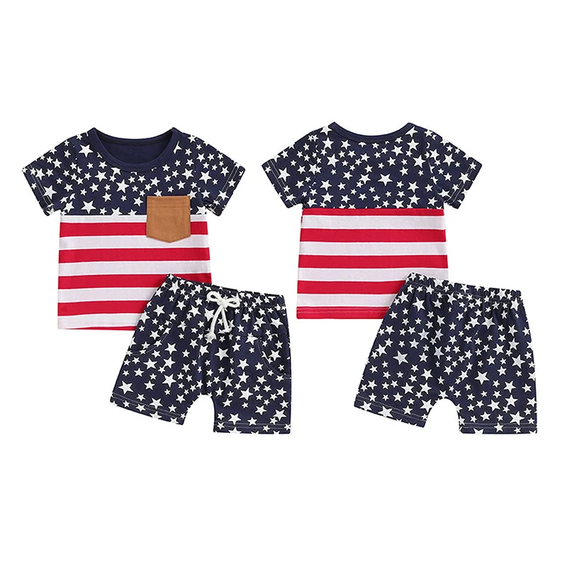 Lioraitiin Toddler Baby Boy 4th of July Outfits O-Neck Short Sleeve