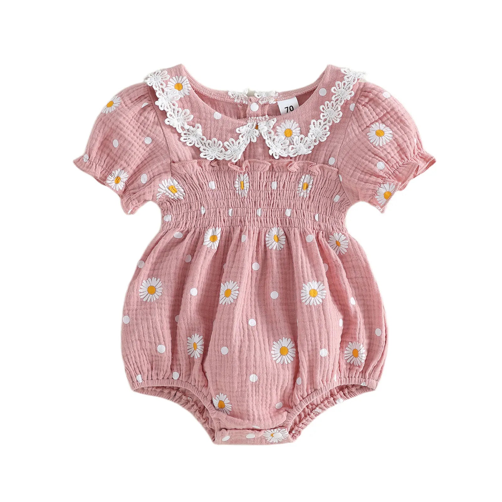 Lioraitiin Infant Baby Girl Romper Puff Short Sleeve Doll Collar