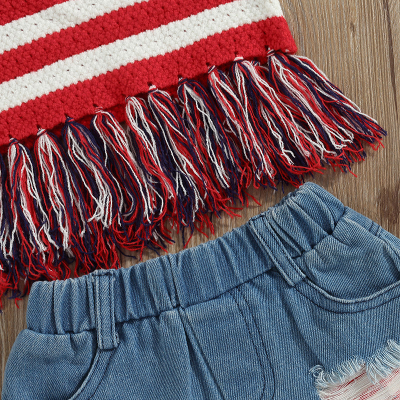 Lioraitiin 0-6Years Toddler Baby Girl 2Pcs Independence Day Set