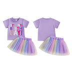 Toddler Girl Birthday Outfit Letter Embroidery Short Sleeve Crew Neck