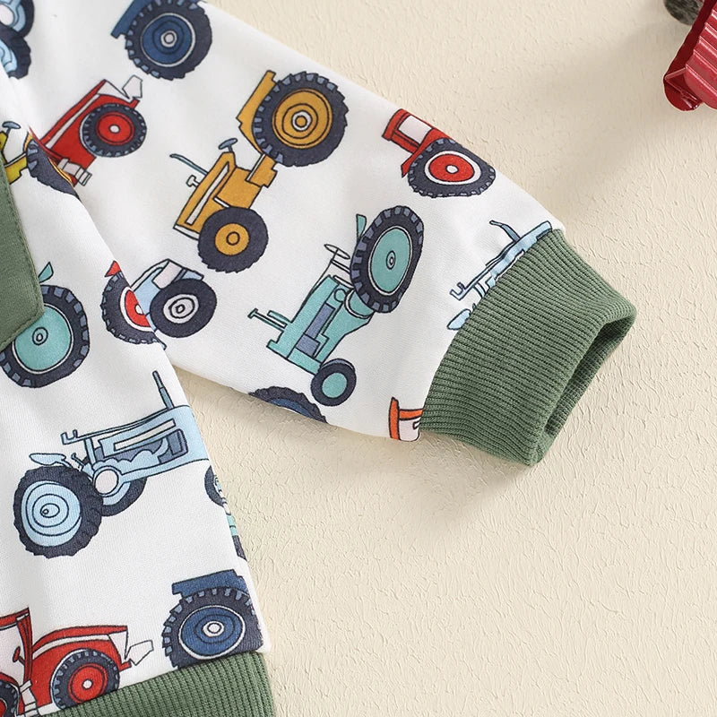 Lioraitiin Baby Boy 2Pcs Farm Outfits Long Sleeve Tractor Print