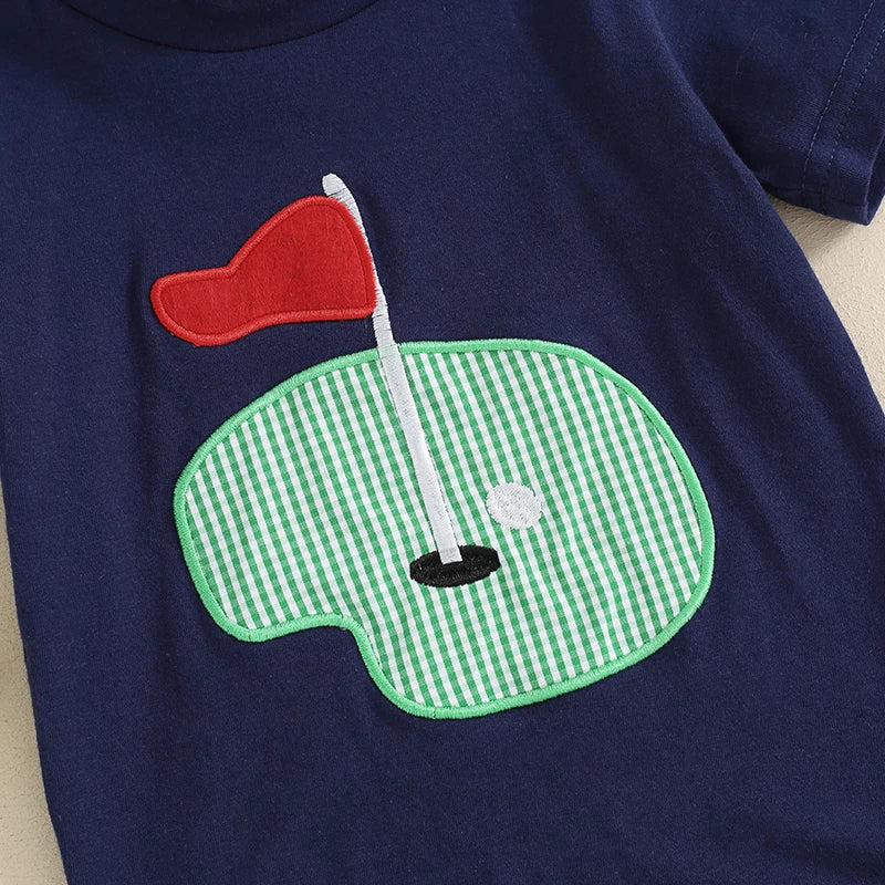 Lioraitiin Toddler Boys Outfits Golf Embroidered Short Sleeve Tops