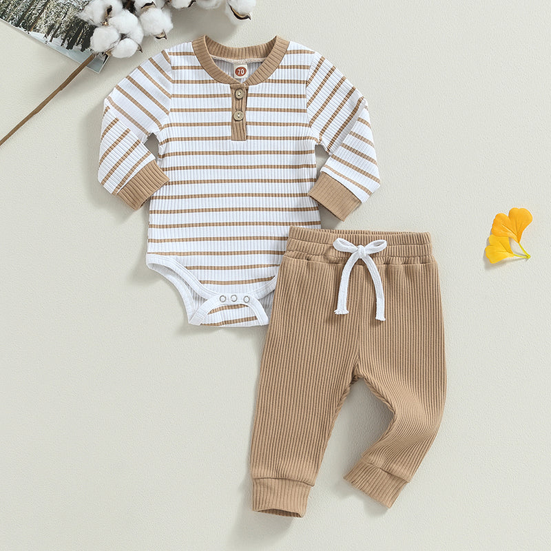 Lioraitiin 0-24M Infant Baby Boy 2Pcs Outfits Long Sleeve Striped