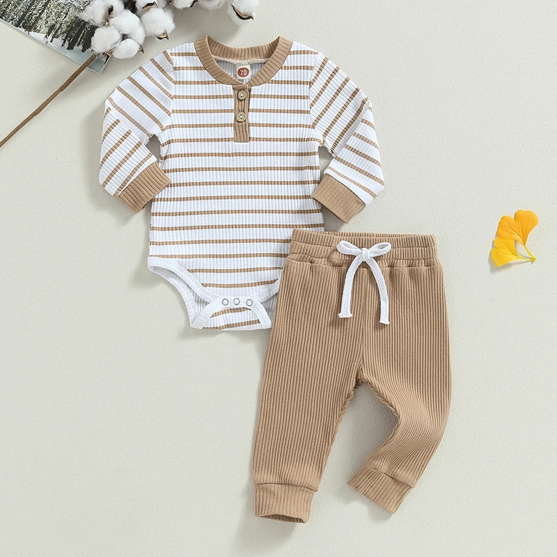Lioraitiin 0-24M Infant Baby Boy 2Pcs Outfits Long Sleeve Striped