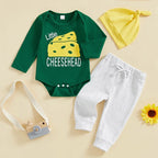 Lioraitiin Baby Boys Outfits Letter Cheese Print Crew Neck Long
