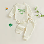 Lioraitiin Baby Girls Outfits Long Sleeve Shamrock Embroidery Romper
