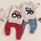 Lioraitiin Toddler Boy Outfits Tractor Embroidery Long Sleeve