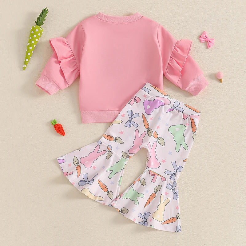 Lioraitiin Toddler Girl Easter Outfit Bunny Embroidery Long Sleeve