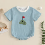 Newborn Baby Boy Romper Short Sleeve Round Neck Stripes Print