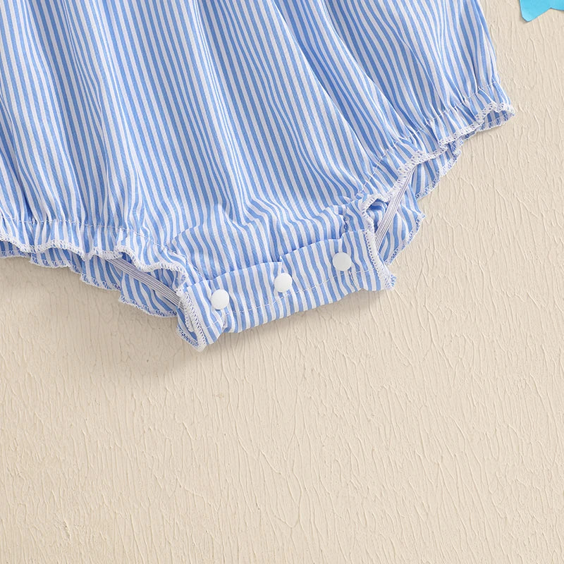 Lioraitiin Baby Girls Romper Fly Sleeve Crew Neck Stripes Embroidery