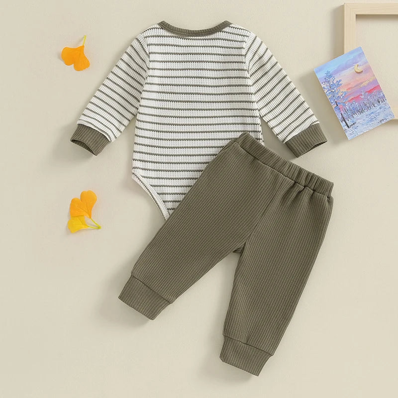 Lioraitiin 0-18M Newborn Baby Boy Girl Waffle Knit Striped Romper