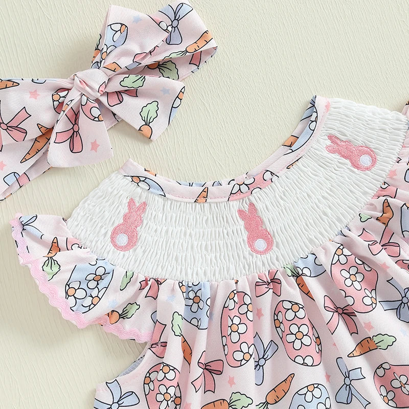 Lioraitiin Toddler Girls Dress Rabbit/Easter Eggs Print Fly Sleeve