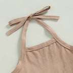 Lioraitiin 0-24M Newborn Baby Girls 2Pcs Set Lacing Halterneck Vest