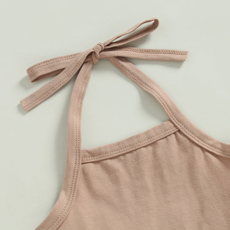 Lioraitiin 0-24M Newborn Baby Girls 2Pcs Set Lacing Halterneck Vest