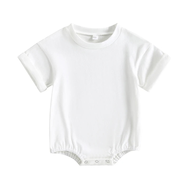 Lioraitiin 0-24M Baby Boys Girls Rompers Solid Short Sleeve O-neck