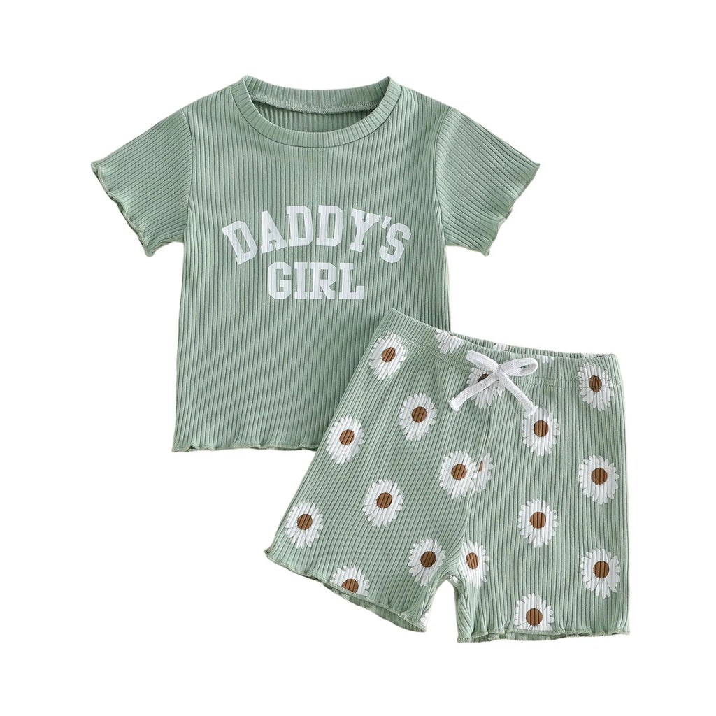 2Pcs Toddler Baby Girls Outfits Short Sleeve Crew Neck Letters Print
